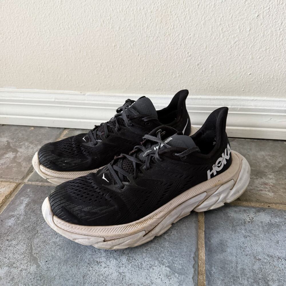 HOKA Clifton Edge Black White Running Shoes Men’s Size 9